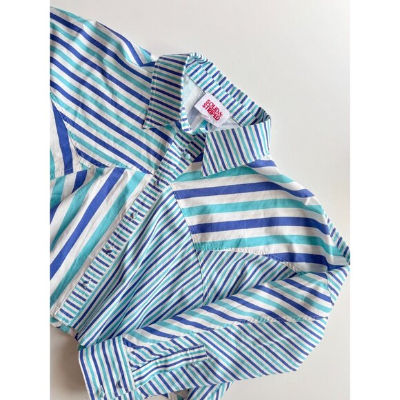 SOLID & STRIPED Emerson Blue Striped Poplin Cropped Button Down Shirt, Size S - Picture 4 of 13